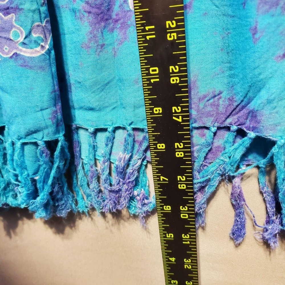 VTG 90s Bali Batiks Dress Womens Small Blue Purple Batik Fringe‎ Festival Beach - Picture 10 of 12